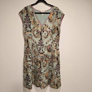 Sundance 100% Silk Dress Size 16 Green Pink Paisley Floral A-Line Spring Summer